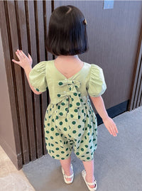 Load image into Gallery viewer, 2 Pieces Set Baby Kid Girls Solid Color Tops And Polka dots Pants Wholesale 230227725
