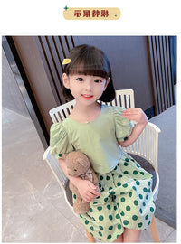 Load image into Gallery viewer, 2 Pieces Set Baby Kid Girls Solid Color Tops And Polka dots Pants Wholesale 230227725
