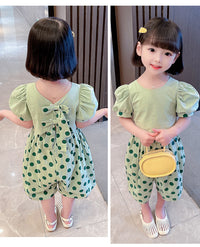 Load image into Gallery viewer, 2 Pieces Set Baby Kid Girls Solid Color Tops And Polka dots Pants Wholesale 230227725
