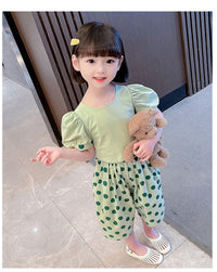 Load image into Gallery viewer, 2 Pieces Set Baby Kid Girls Solid Color Tops And Polka dots Pants Wholesale 230227725
