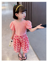 Load image into Gallery viewer, 2 Pieces Set Baby Kid Girls Solid Color Tops And Polka dots Pants Wholesale 230227725
