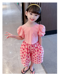 Load image into Gallery viewer, 2 Pieces Set Baby Kid Girls Solid Color Tops And Polka dots Pants Wholesale 230227725
