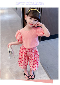 Load image into Gallery viewer, 2 Pieces Set Baby Kid Girls Solid Color Tops And Polka dots Pants Wholesale 230227725
