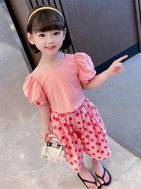 Load image into Gallery viewer, 2 Pieces Set Baby Kid Girls Solid Color Tops And Polka dots Pants Wholesale 230227725
