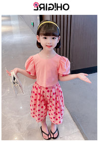 Load image into Gallery viewer, 2 Pieces Set Baby Kid Girls Solid Color Tops And Polka dots Pants Wholesale 230227725
