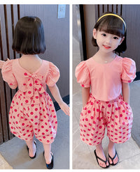 Load image into Gallery viewer, 2 Pieces Set Baby Kid Girls Solid Color Tops And Polka dots Pants Wholesale 230227725
