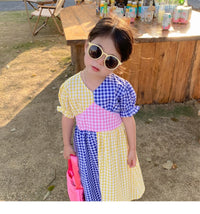 Load image into Gallery viewer, Baby Kid Girls Color-blocking Checked Dresses Wholesale 230227732
