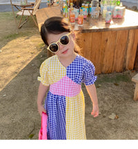 Load image into Gallery viewer, Baby Kid Girls Color-blocking Checked Dresses Wholesale 230227732
