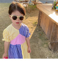 Load image into Gallery viewer, Baby Kid Girls Color-blocking Checked Dresses Wholesale 230227732
