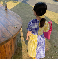 Load image into Gallery viewer, Baby Kid Girls Color-blocking Checked Dresses Wholesale 230227732
