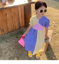 Load image into Gallery viewer, Baby Kid Girls Color-blocking Checked Dresses Wholesale 230227732
