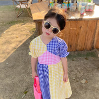 Load image into Gallery viewer, Baby Kid Girls Color-blocking Checked Dresses Wholesale 230227732
