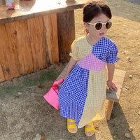Load image into Gallery viewer, Baby Kid Girls Color-blocking Checked Dresses Wholesale 230227732
