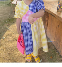 Load image into Gallery viewer, Baby Kid Girls Color-blocking Checked Dresses Wholesale 230227732
