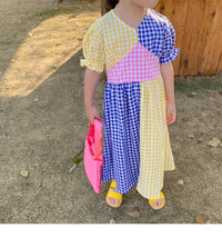 Load image into Gallery viewer, Baby Kid Girls Color-blocking Checked Dresses Wholesale 230227732
