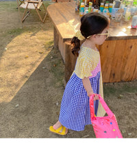 Load image into Gallery viewer, Baby Kid Girls Color-blocking Checked Dresses Wholesale 230227732
