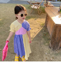 Load image into Gallery viewer, Baby Kid Girls Color-blocking Checked Dresses Wholesale 230227732
