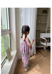 Load image into Gallery viewer, 2 Pieces Set Baby Kid Girls Flower Print Tank Tops And Pants Wholesale 230227738
