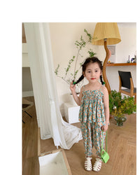 Load image into Gallery viewer, 2 Pieces Set Baby Kid Girls Flower Print Tank Tops And Pants Wholesale 230227738
