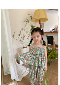 Load image into Gallery viewer, 2 Pieces Set Baby Kid Girls Flower Print Tank Tops And Pants Wholesale 230227738
