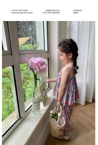 Load image into Gallery viewer, 2 Pieces Set Baby Kid Girls Flower Print Tank Tops And Pants Wholesale 230227738
