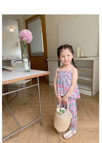 Load image into Gallery viewer, 2 Pieces Set Baby Kid Girls Flower Print Tank Tops And Pants Wholesale 230227738
