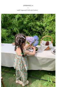 Load image into Gallery viewer, 2 Pieces Set Baby Kid Girls Flower Print Tank Tops And Pants Wholesale 230227738
