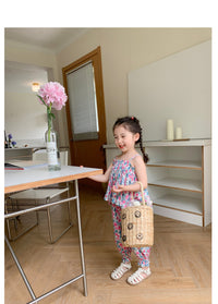 Load image into Gallery viewer, 2 Pieces Set Baby Kid Girls Flower Print Tank Tops And Pants Wholesale 230227738
