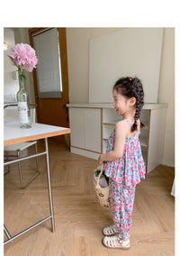 Load image into Gallery viewer, 2 Pieces Set Baby Kid Girls Flower Print Tank Tops And Pants Wholesale 230227738
