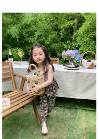 Load image into Gallery viewer, 2 Pieces Set Baby Kid Girls Flower Print Tank Tops And Pants Wholesale 230227738
