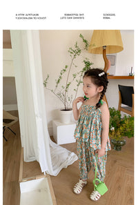 Load image into Gallery viewer, 2 Pieces Set Baby Kid Girls Flower Print Tank Tops And Pants Wholesale 230227738
