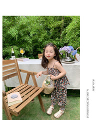 Load image into Gallery viewer, 2 Pieces Set Baby Kid Girls Flower Print Tank Tops And Pants Wholesale 230227738
