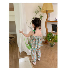 Load image into Gallery viewer, 2 Pieces Set Baby Kid Girls Flower Print Tank Tops And Pants Wholesale 230227738
