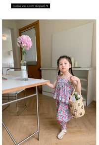 Load image into Gallery viewer, 2 Pieces Set Baby Kid Girls Flower Print Tank Tops And Pants Wholesale 230227738
