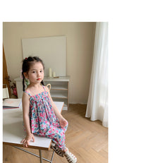 Load image into Gallery viewer, 2 Pieces Set Baby Kid Girls Flower Print Tank Tops And Pants Wholesale 230227738
