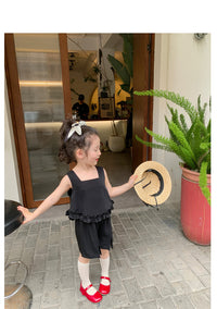 Load image into Gallery viewer, 2 Pieces Set Baby Kid Girls Solid Color Tank Tops And Shorts Wholesale 230227743
