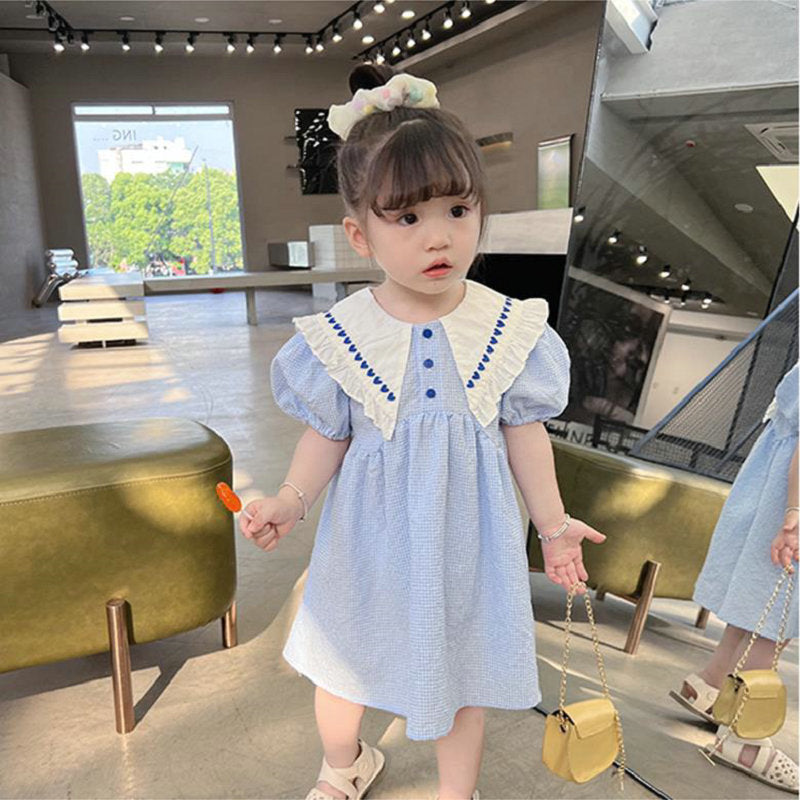 Baby Kid Girls Color-blocking Love heart Print Dresses Wholesale 230227744
