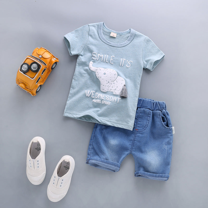 2 Pieces Set Baby Kid Unisex Letters Cartoon Print T-Shirts And Solid Color Shorts Wholesale 23022812