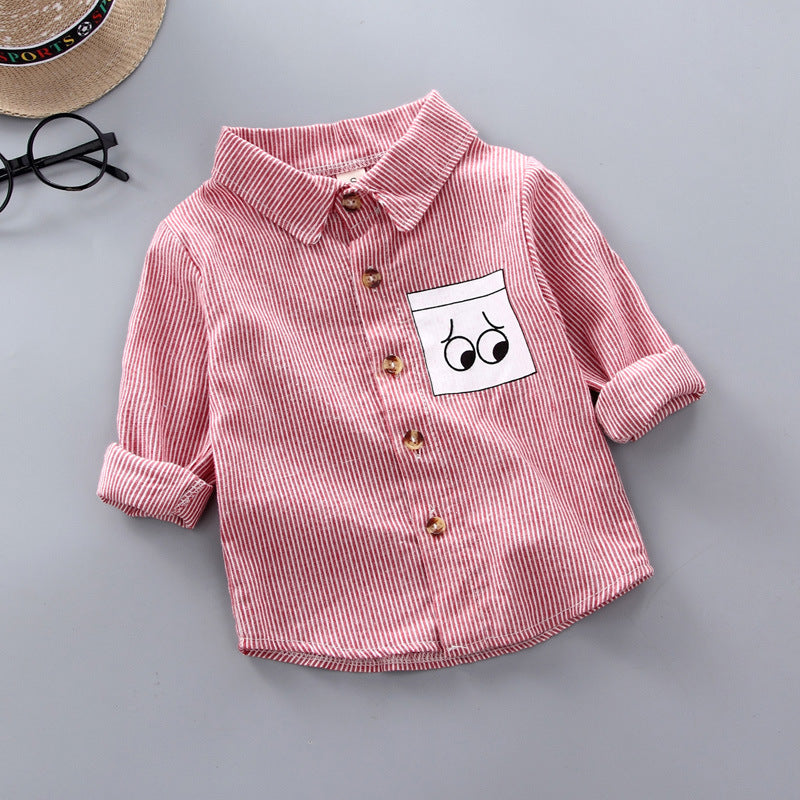 Baby Kid Boys Striped Cartoon Print Shirts Wholesale 230228123