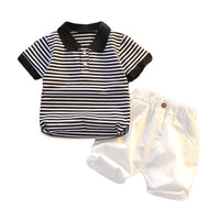 Load image into Gallery viewer, 2 Pieces Set Baby Kid Girls Striped Polo Shirts And Solid Color Shorts Wholesale 230228129
