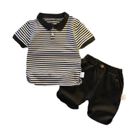 Load image into Gallery viewer, 2 Pieces Set Baby Kid Girls Striped Polo Shirts And Solid Color Shorts Wholesale 230228129

