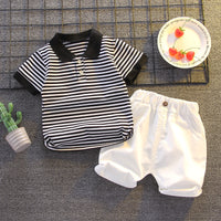 Load image into Gallery viewer, 2 Pieces Set Baby Kid Girls Striped Polo Shirts And Solid Color Shorts Wholesale 230228129
