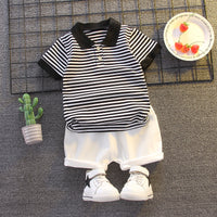 Load image into Gallery viewer, 2 Pieces Set Baby Kid Girls Striped Polo Shirts And Solid Color Shorts Wholesale 230228129
