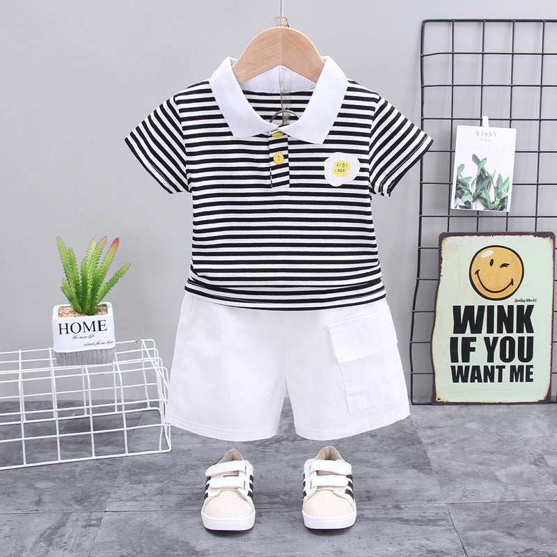 2 Pieces Set Baby Kid Boys Striped Polo Shirts And Solid Color Shorts Wholesale 230228154