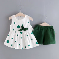 Load image into Gallery viewer, 2 Pieces Set Baby Kid Girls Polka dots Bow Tops And Solid Color Shorts Wholesale 230228182
