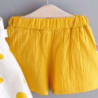 Load image into Gallery viewer, 2 Pieces Set Baby Kid Girls Polka dots Bow Tops And Solid Color Shorts Wholesale 230228182
