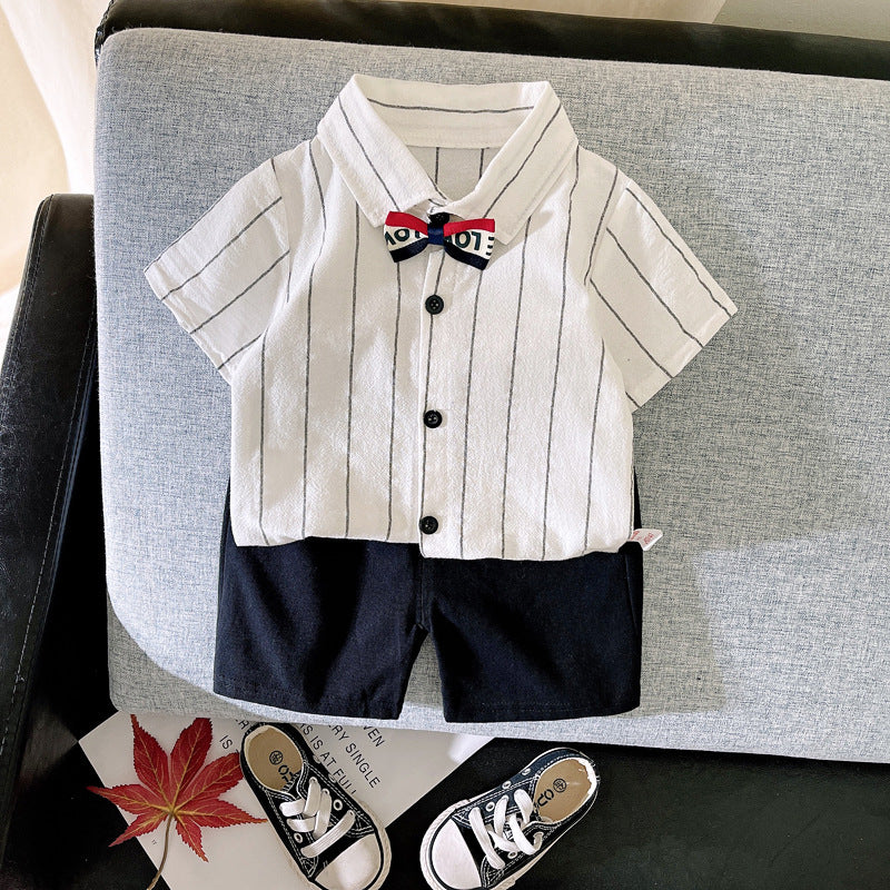 2 Pieces Set Baby Kid Boys Striped Shirts And Solid Color Shorts Wholesale 230228196