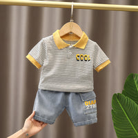 Load image into Gallery viewer, 2 Pieces Set Baby Kid Boys Striped Letters Polo Shirts And Shorts Wholesale 230228198
