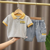 Load image into Gallery viewer, 2 Pieces Set Baby Kid Boys Striped Letters Polo Shirts And Shorts Wholesale 230228198
