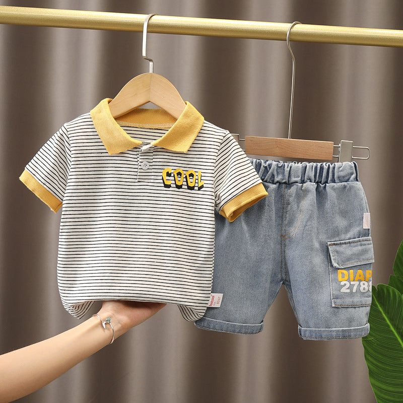 2 Pieces Set Baby Kid Boys Striped Letters Polo Shirts And Shorts Wholesale 230228198